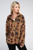 Sherpa Shacket with Aztec Pattern - Brown