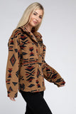Sherpa Shacket with Aztec Pattern - Brown