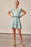 V-Neck Pleated Ruffle Dress - Mint