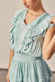 V-Neck Pleated Ruffle Dress - Mint