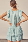 V-Neck Pleated Ruffle Dress - Mint