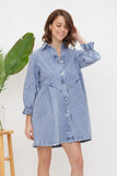 Washed Denim Puff Sleeve Dress - Pink or Denim