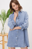 Washed Denim Puff Sleeve Dress - Pink or Denim