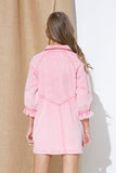 Washed Denim Puff Sleeve Dress - Pink or Denim