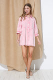 Washed Denim Puff Sleeve Dress - Pink or Denim
