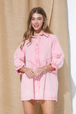 Washed Denim Puff Sleeve Dress - Pink or Denim