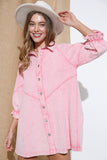 Washed Denim Puff Sleeve Dress - Pink or Denim