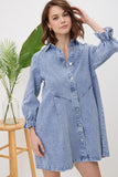 Washed Denim Puff Sleeve Dress - Pink or Denim