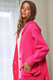 Hooded Button Down Cardigan Sweater - Hot Pink