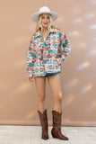 Aztec Western Shacket w/Pockets - Teal or Beige