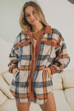 Brushed Plaid & Corduroy Shacket - Rust