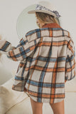 Brushed Plaid & Corduroy Shacket - Rust