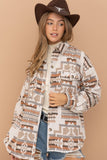 Aztec Western Shacket w/Pockets - Teal or Beige