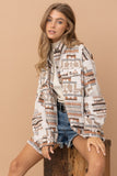 Aztec Western Shacket w/Pockets - Teal or Beige