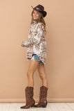 Aztec Western Shacket w/Pockets - Teal or Beige