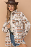 Aztec Western Shacket w/Pockets - Teal or Beige