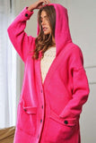 Hooded Button Down Cardigan Sweater - Hot Pink