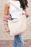 Boucle Sherpa Messenger Bag - Ivory, Beige or Black