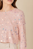 Shimmer Trim Eyelash Knit Top - Baby Pink