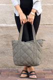 Quilted Tote Bag Purse - Olive, Black, Beige or Gray