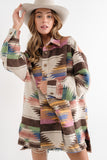 Tunic Length Oversized Aztec Shacket - Taupe
