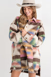 Tunic Length Oversized Aztec Shacket - Taupe