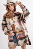 Tunic Length Oversized Aztec Shacket - Taupe