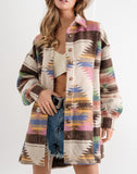 Tunic Length Oversized Aztec Shacket - Taupe
