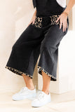 Leopard Trim Knit Overalls - Washed Black