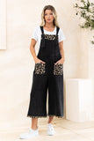 Leopard Trim Knit Overalls - Washed Black