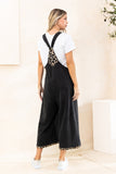 Leopard Trim Knit Overalls - Washed Black