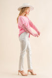 Star Shoulder Sequin Sleeve Top - Pink or Charcoal