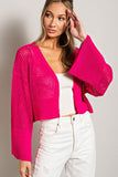 Eyelet Open Knit Cardigan - Oatmeal, Black or Pink