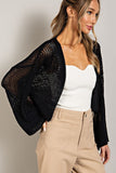 Eyelet Open Knit Cardigan - Oatmeal, Black or Pink
