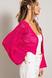 Eyelet Open Knit Cardigan - Oatmeal, Black or Pink