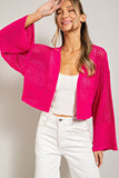 Eyelet Open Knit Cardigan - Oatmeal, Black or Pink
