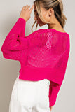 Eyelet Open Knit Cardigan - Oatmeal, Black or Pink