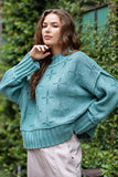 Slouchy Turtleneck Cross Pattern Sweater - Off White or Sage