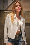 Crystal Studded Stretch Zip Up Moto Jacket - White or Black