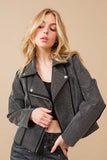 Crystal Studded Stretch Zip Up Moto Jacket - White or Black