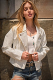 Crystal Studded Stretch Zip Up Moto Jacket - White or Black