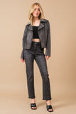Crystal Studded Stretch Zip Up Moto Jacket - White or Black