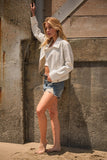 Crystal Studded Stretch Zip Up Moto Jacket - White or Black