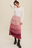 Gradient Tiered Tulle Maxi Skirt - Magenta