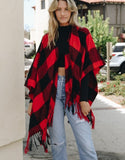 Buffalo Check Wrap Poncho - Red/Black or White/Black