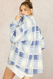 Teddy Plaid Button Up Shacket - Blue