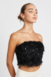 Sequin Feather Tube Top - Black or Cream