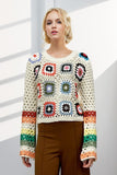 Granny Square Crochet Knit Sweater - Black, Ivory or Sage