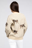 Tiger Pattern Sweater - Black, Fuchsia, Oatmeal or Jade