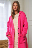 Hooded Button Down Cardigan Sweater - Hot Pink